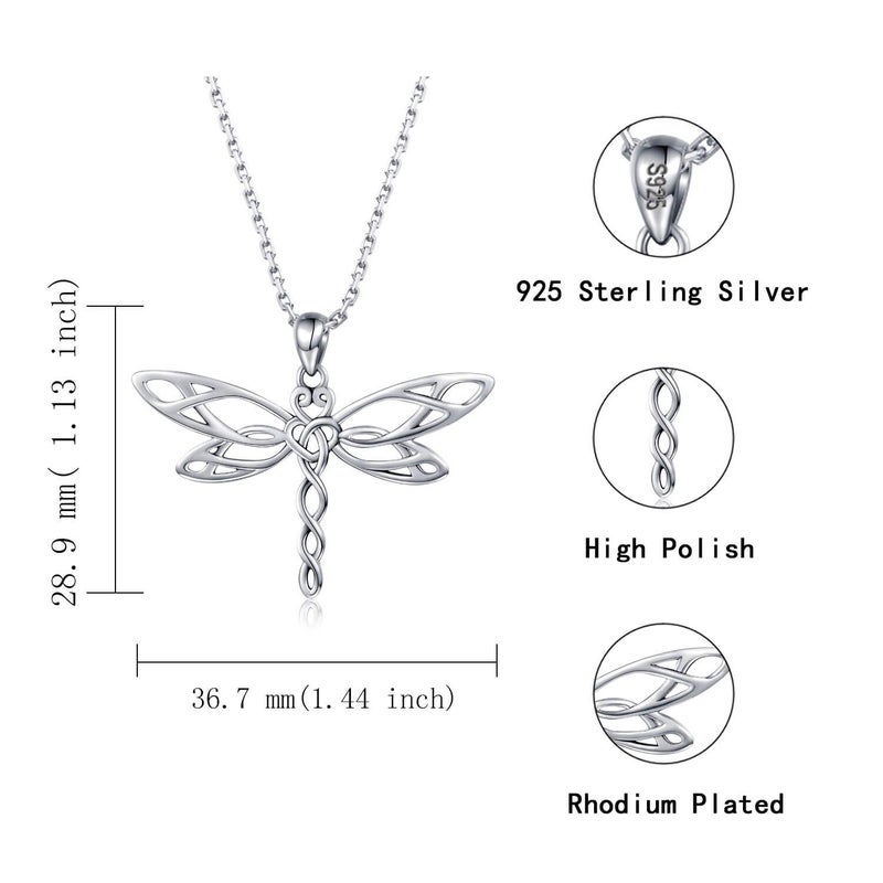 MANBU Sterling Silver Dragonfly Necklace Bracelet for Women Celtic Infinity Dragonfly Pendant Christmas Jewelry Gifts for Nature Lovers (dragonfly necklace) - Image 5